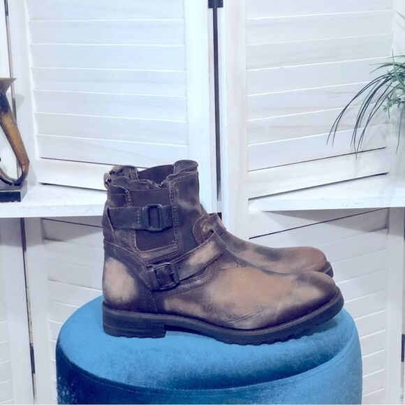 Steampunk gothic harness buckle zipper distressed rust brown biker boots sz 10.5 - Picture 2 of 10